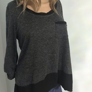 Pleione High Low Hem Shirt with Sheer Hem, SZ M